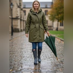 Journee Collection Mist Mid Calf Rubber Rain Boot Black Polca Dot Sz 6.5